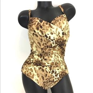 RHONDA SUTTON Brown Animal Print One Piece Swimsuit